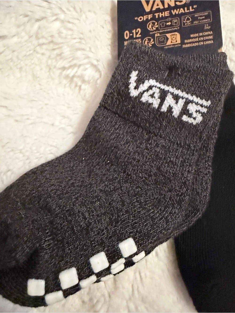 Vans Baby 2-Pack Black & Charcoal Non-Skid Ankle Socks 0-12 m NWT